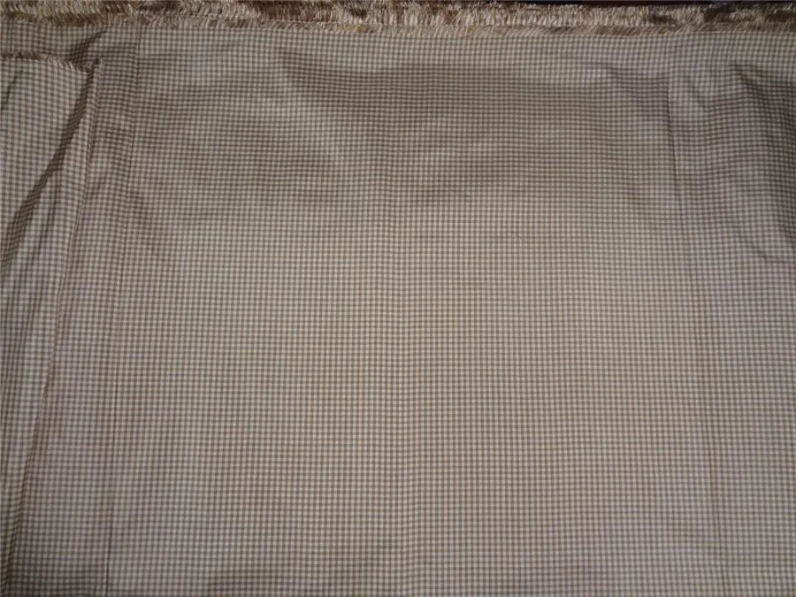 100% pure silk taffeta fabric ivory, brown color plaids 54&quot; wide TAF#C43