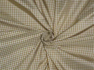 100% pure silk taffeta fabric ivory, brown color plaids 54&quot; wide TAF#C43