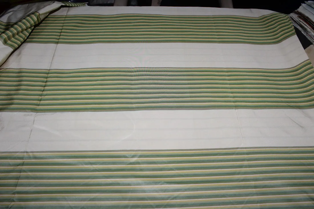 100% Silk Taffeta Fabric shades of green,gold and cream Stripes TAFS161[1] 54&quot; wide