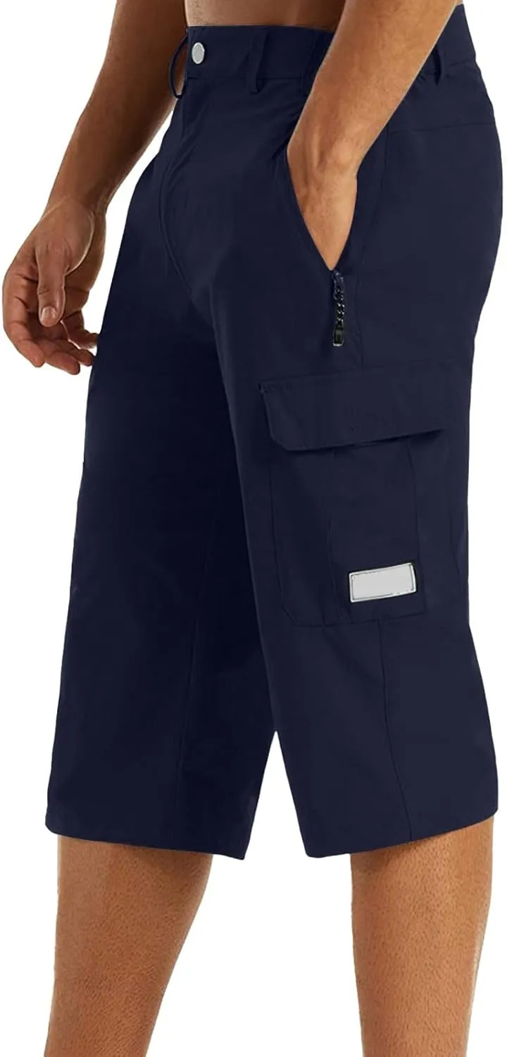3/4 Cargo Shorts for Men Lightweight Outdoor Climbing Hiking Walking Capri Work Shorts with Multi Pockets Athletic Gym Shorts