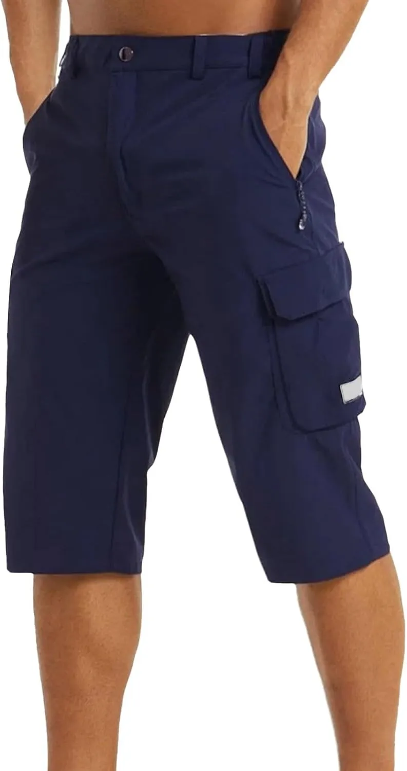3/4 Cargo Shorts for Men Lightweight Outdoor Climbing Hiking Walking Capri Work Shorts with Multi Pockets Athletic Gym Shorts