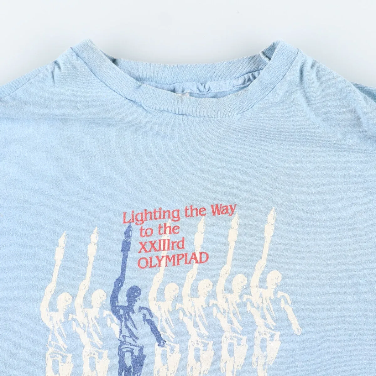 80'S Hanes 100% COTTON Blue Tag Olympics Short Sleeve Printed T-Shirt Made in USA Men's L Vintage /eaa395170