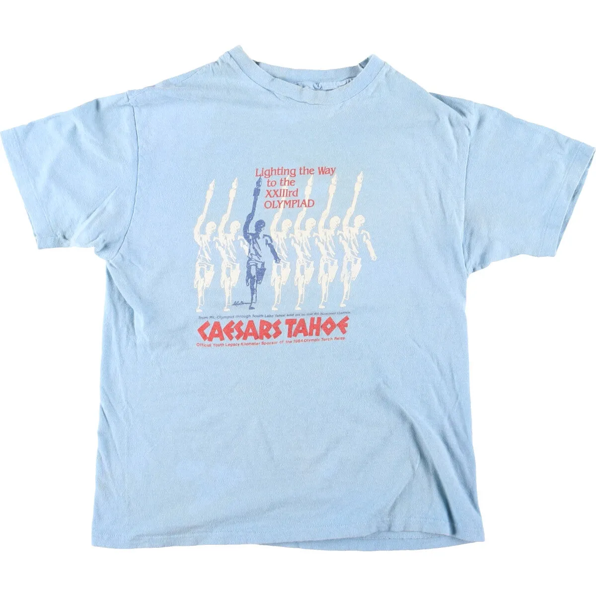 80'S Hanes 100% COTTON Blue Tag Olympics Short Sleeve Printed T-Shirt Made in USA Men's L Vintage /eaa395170