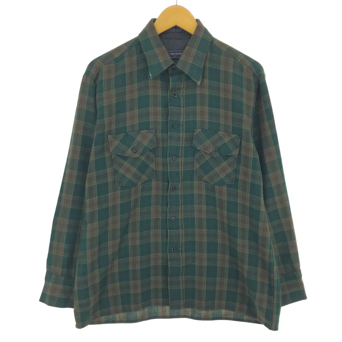 80'S VAN HEUSEN WINTERWEIGHTS Long Sleeve Light Flannel Check Shirt Men's L Size Vintage /eaa481055