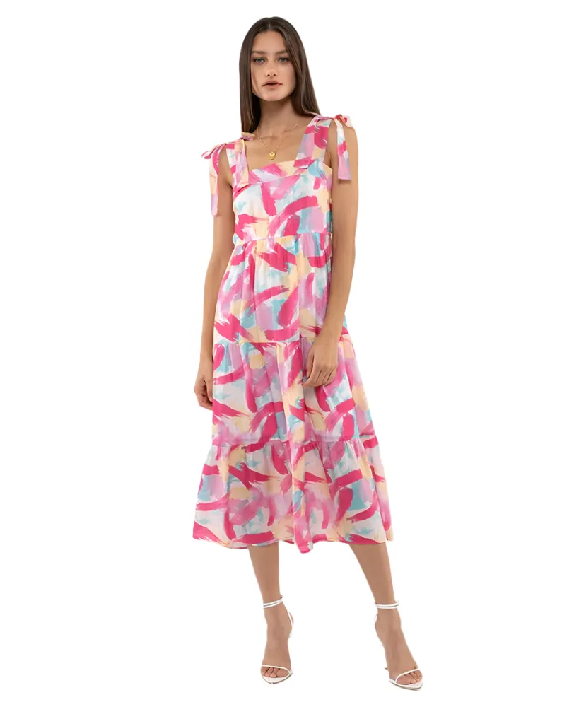 Annie Abstract Print Tiered Midi Dress