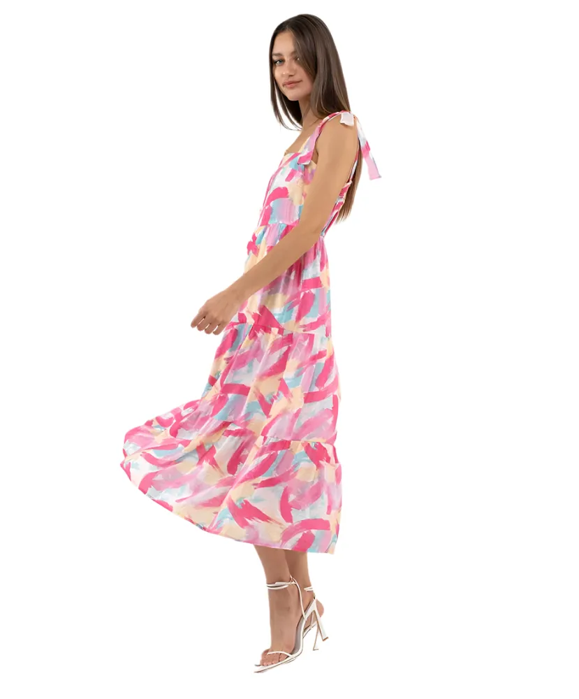 Annie Abstract Print Tiered Midi Dress