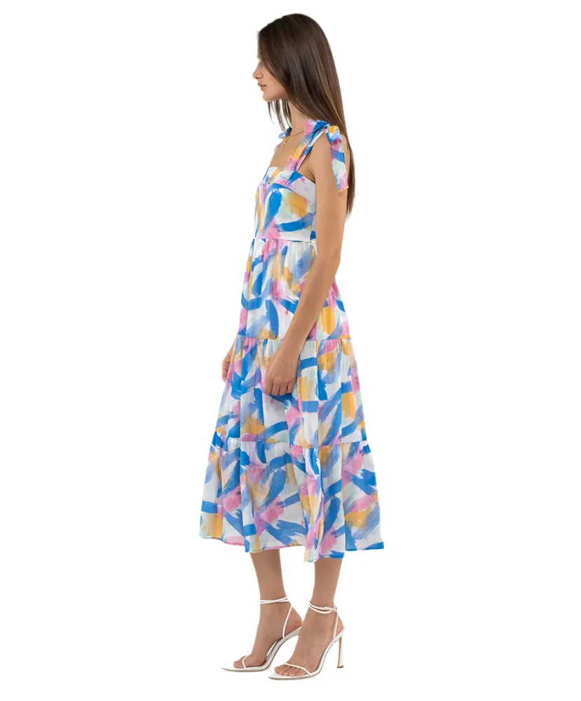 Annie Abstract Print Tiered Midi Dress