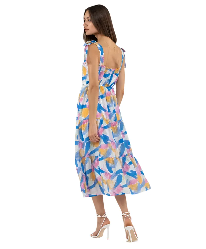 Annie Abstract Print Tiered Midi Dress