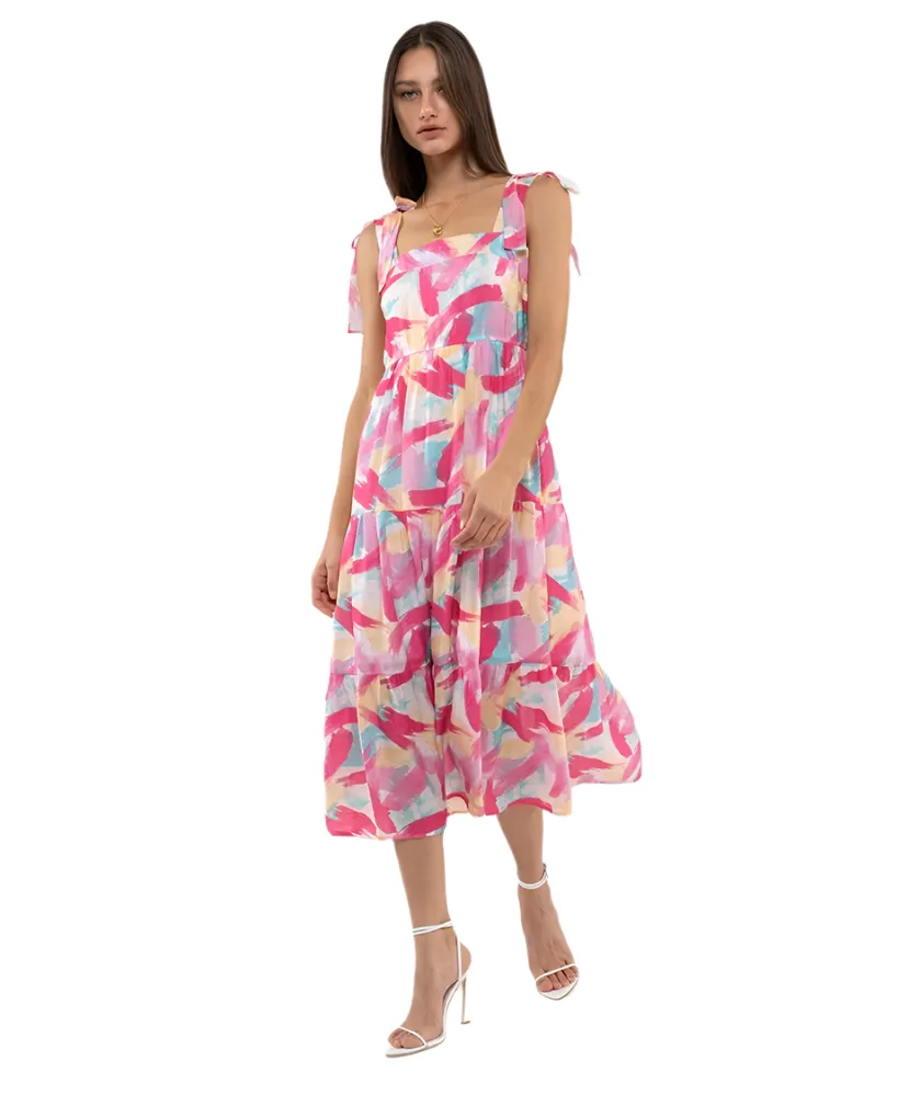 Annie Abstract Print Tiered Midi Dress