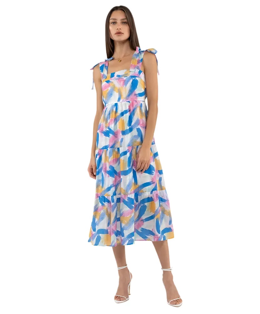 Annie Abstract Print Tiered Midi Dress