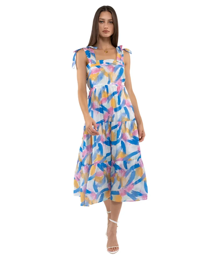 Annie Abstract Print Tiered Midi Dress