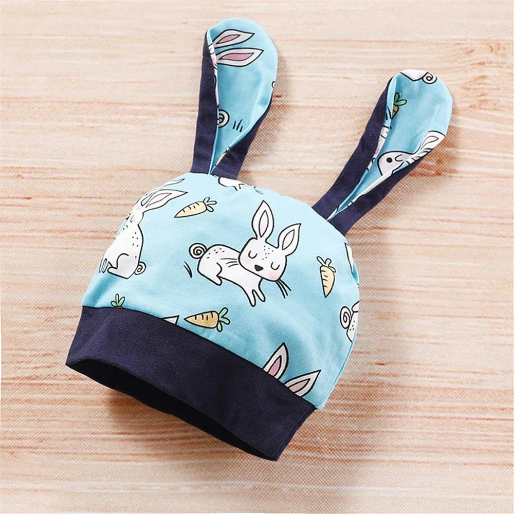 Baby Rabbit Cartoon Printed Long-sleeve Romper & Pants & Hat