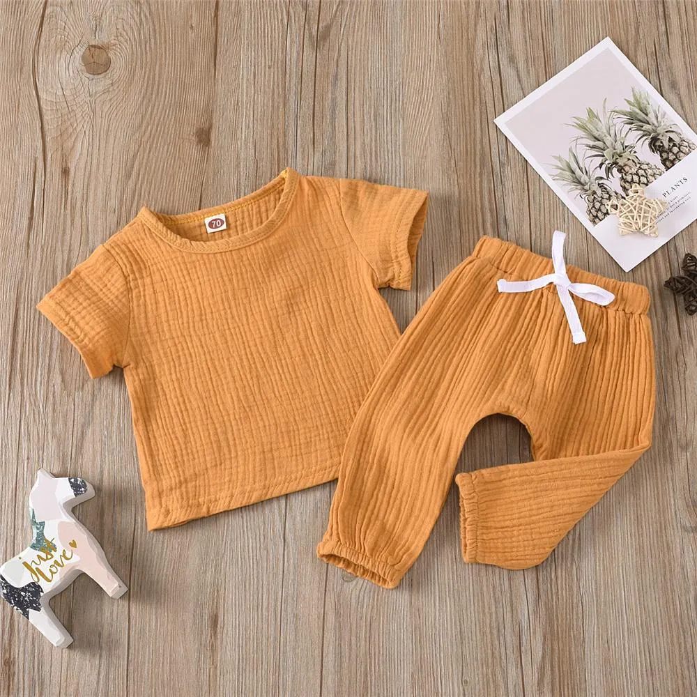 Baby Unisex Solid Color Short Sleeve Top & Pants Babywear Wholesale