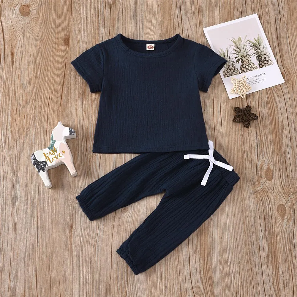Baby Unisex Solid Color Short Sleeve Top & Pants Babywear Wholesale