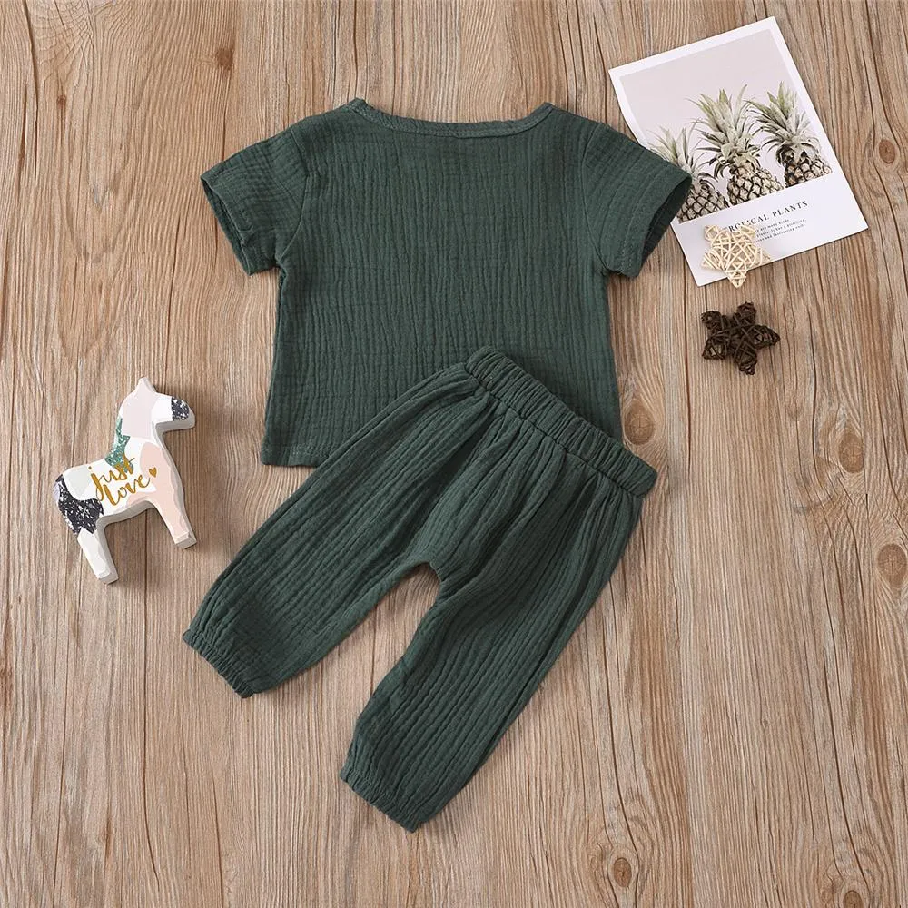 Baby Unisex Solid Color Short Sleeve Top & Pants Babywear Wholesale