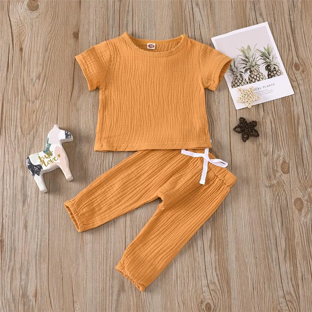 Baby Unisex Solid Color Short Sleeve Top & Pants Babywear Wholesale