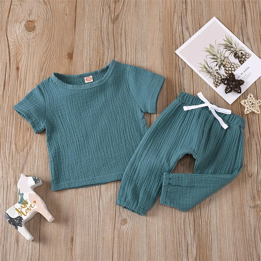 Baby Unisex Solid Color Short Sleeve Top & Pants Babywear Wholesale
