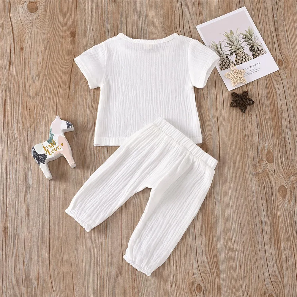 Baby Unisex Solid Color Short Sleeve Top & Pants Babywear Wholesale