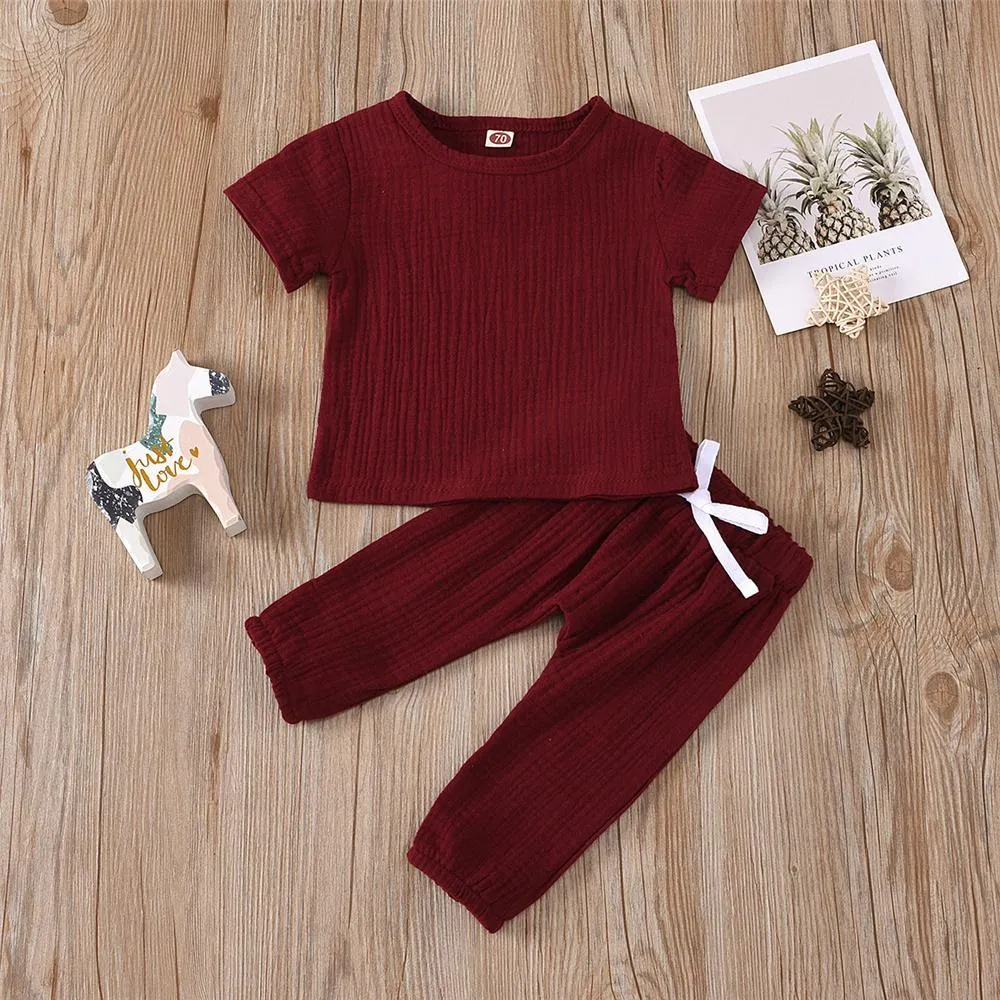 Baby Unisex Solid Color Short Sleeve Top & Pants Babywear Wholesale