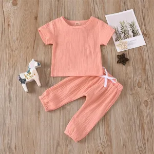 Baby Unisex Solid Color Short Sleeve Top & Pants Babywear Wholesale