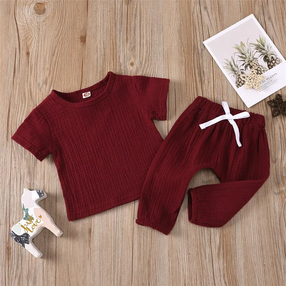 Baby Unisex Solid Color Short Sleeve Top & Pants Babywear Wholesale