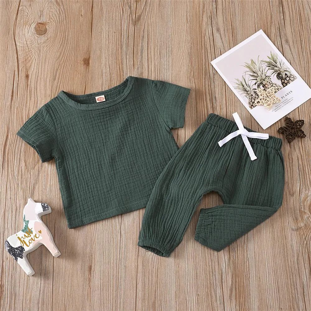 Baby Unisex Solid Color Short Sleeve Top & Pants Babywear Wholesale