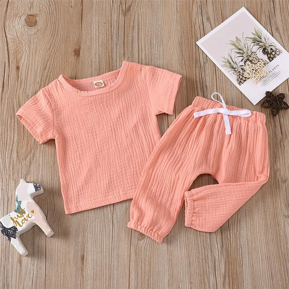 Baby Unisex Solid Color Short Sleeve Top & Pants Babywear Wholesale