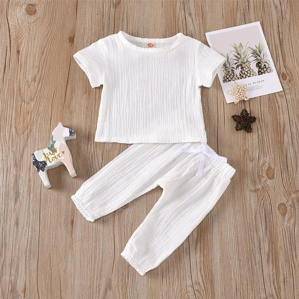 Baby Unisex Solid Color Short Sleeve Top & Pants Babywear Wholesale