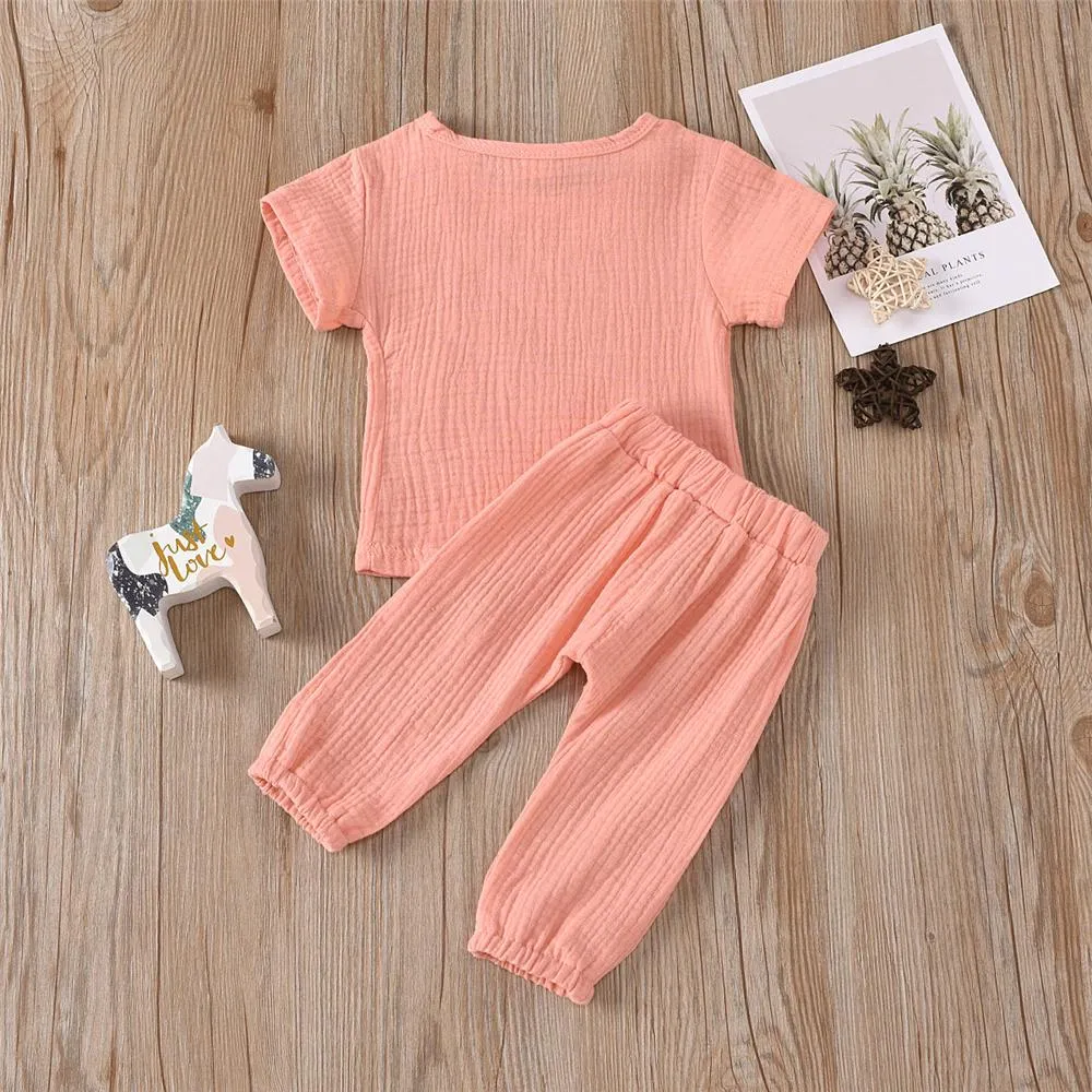 Baby Unisex Solid Color Short Sleeve Top & Pants Babywear Wholesale