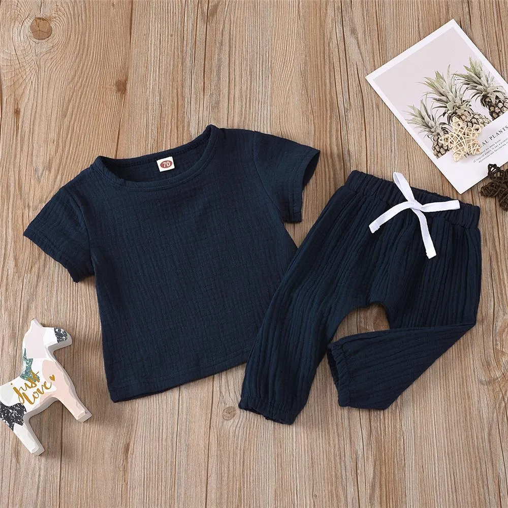 Baby Unisex Solid Color Short Sleeve Top & Pants Babywear Wholesale