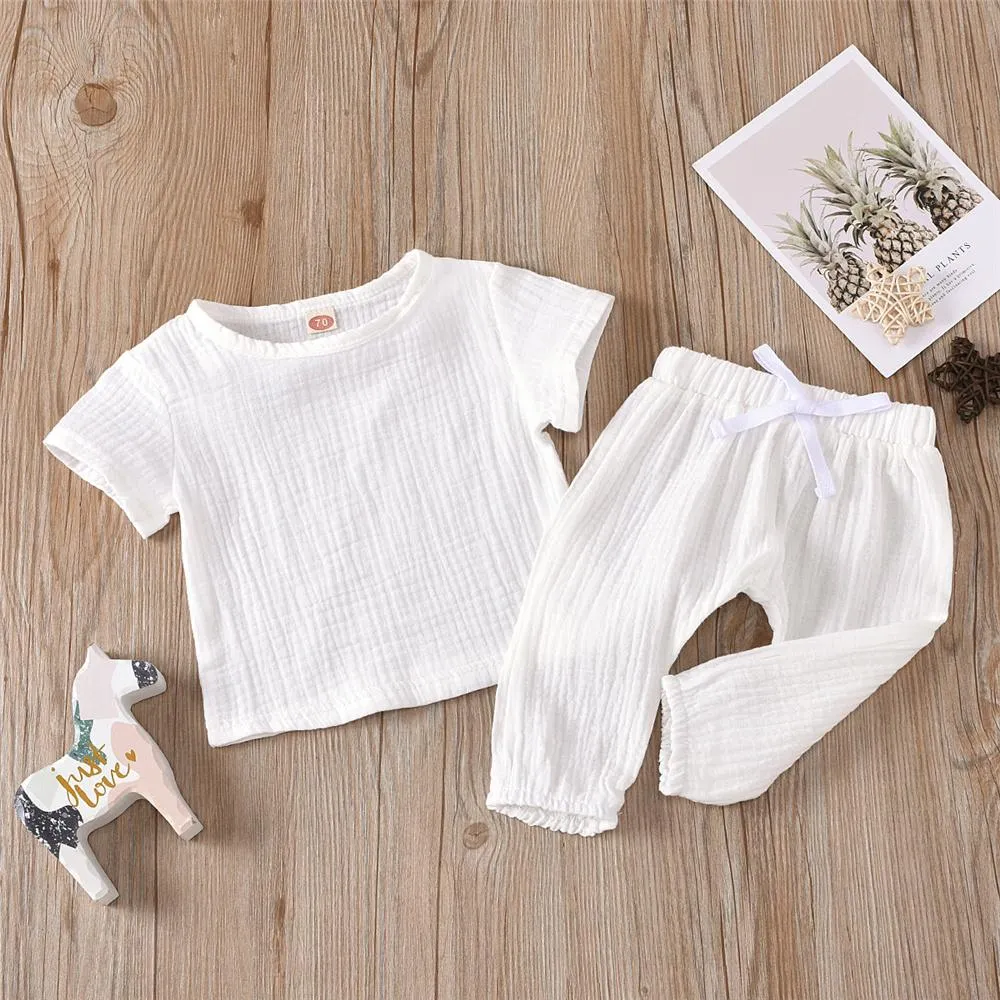 Baby Unisex Solid Color Short Sleeve Top & Pants Babywear Wholesale