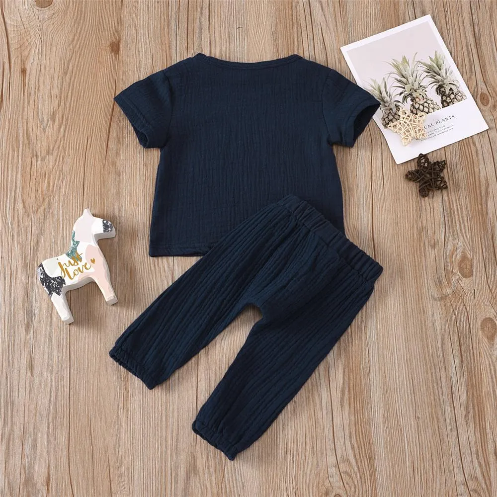Baby Unisex Solid Color Short Sleeve Top & Pants Babywear Wholesale