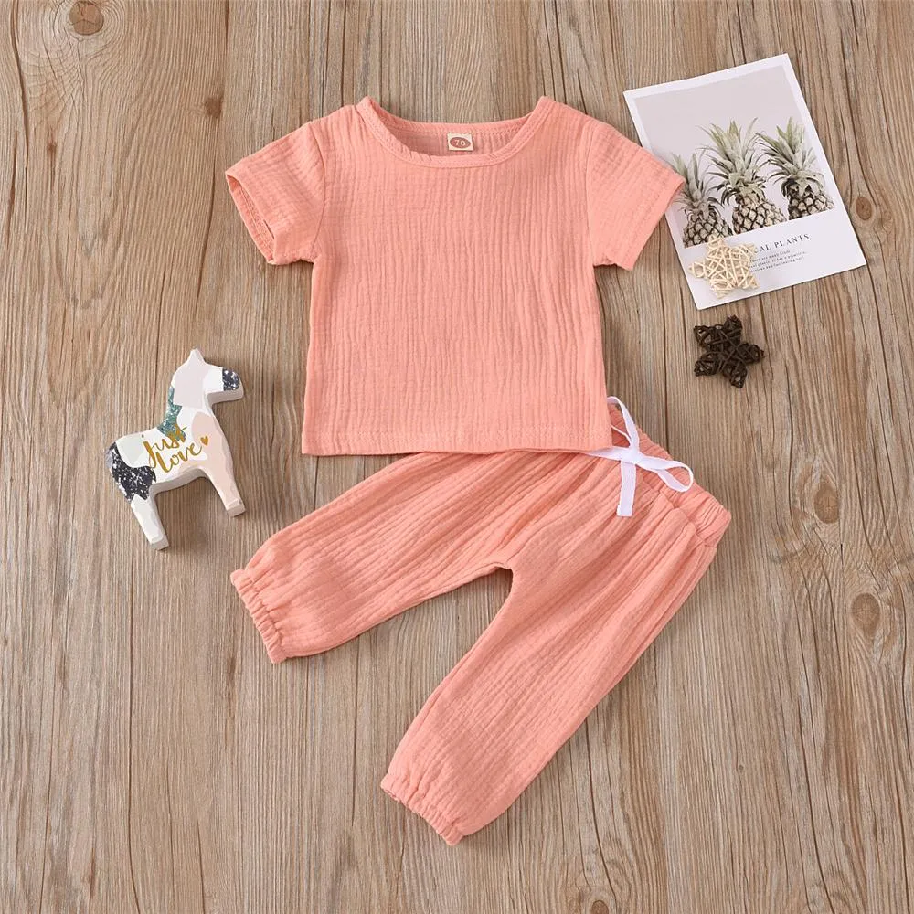 Baby Unisex Solid Color Short Sleeve Top & Pants Babywear Wholesale