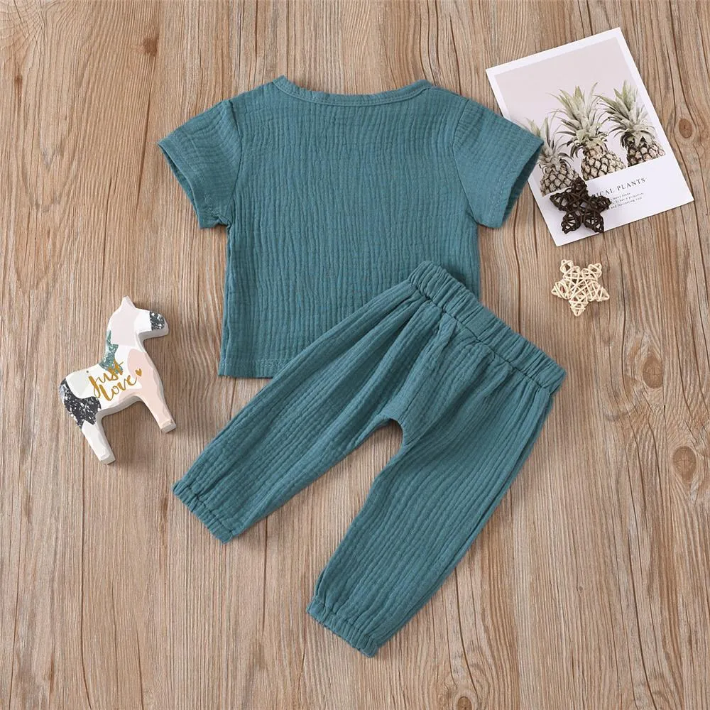 Baby Unisex Solid Color Short Sleeve Top & Pants Babywear Wholesale
