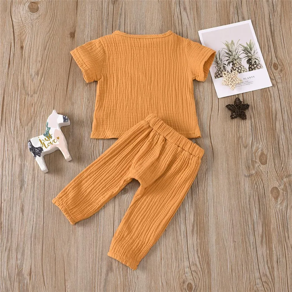Baby Unisex Solid Color Short Sleeve Top & Pants Babywear Wholesale