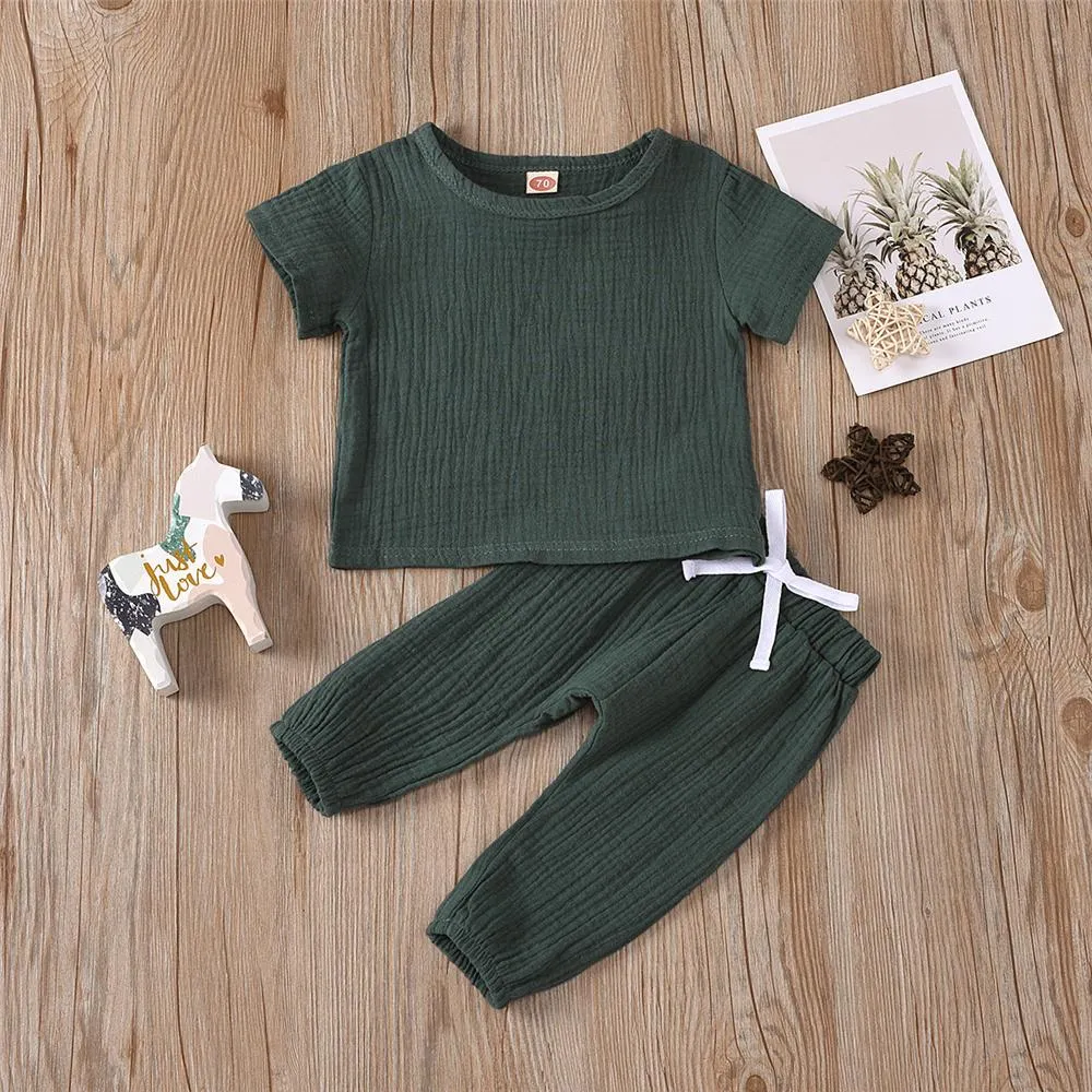 Baby Unisex Solid Color Short Sleeve Top & Pants Babywear Wholesale