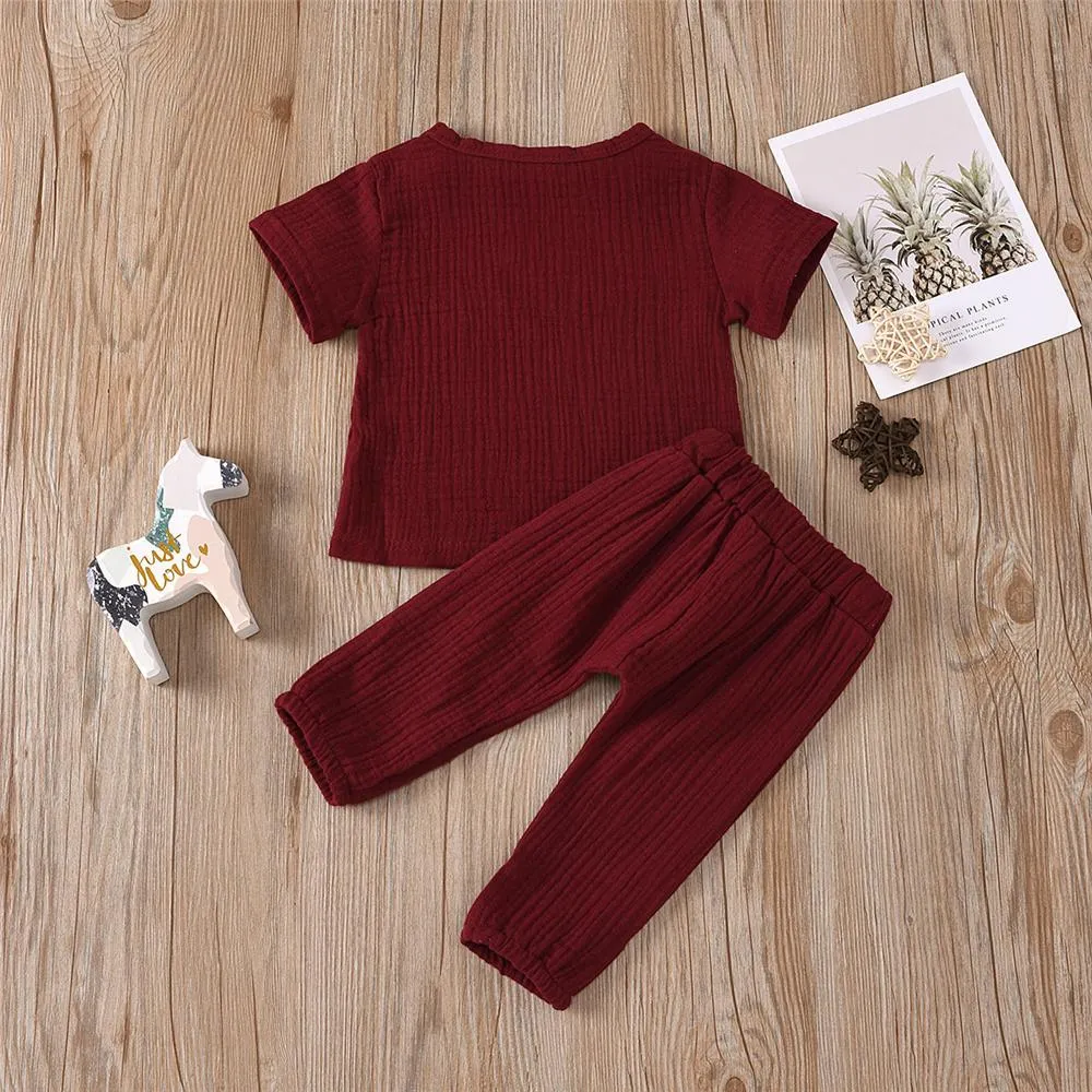 Baby Unisex Solid Color Short Sleeve Top & Pants Babywear Wholesale