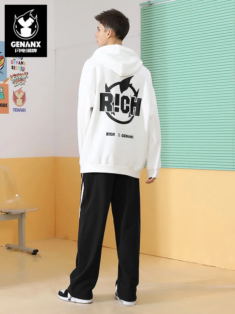 Black and white Striped Print Elastic Rope Ankle-leg Cotton Casual Pants