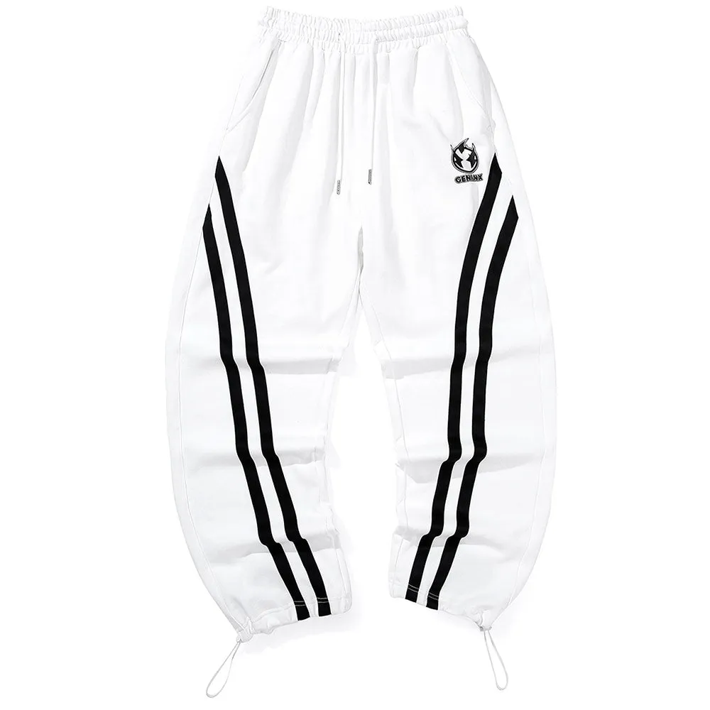 Black and white Striped Print Elastic Rope Ankle-leg Cotton Casual Pants