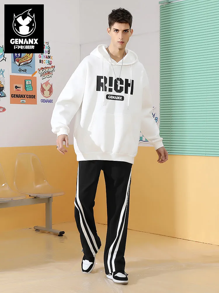 Black and white Striped Print Elastic Rope Ankle-leg Cotton Casual Pants
