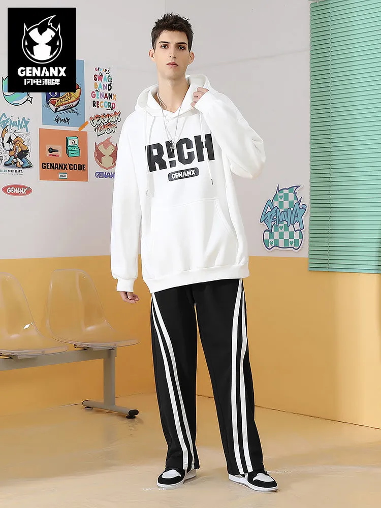 Black and white Striped Print Elastic Rope Ankle-leg Cotton Casual Pants