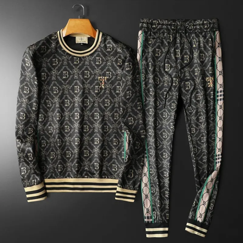 Black Retro Print Men's Tracksuit