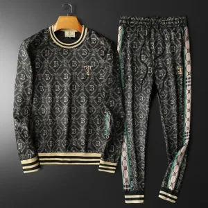 Black Retro Print Men's Tracksuit