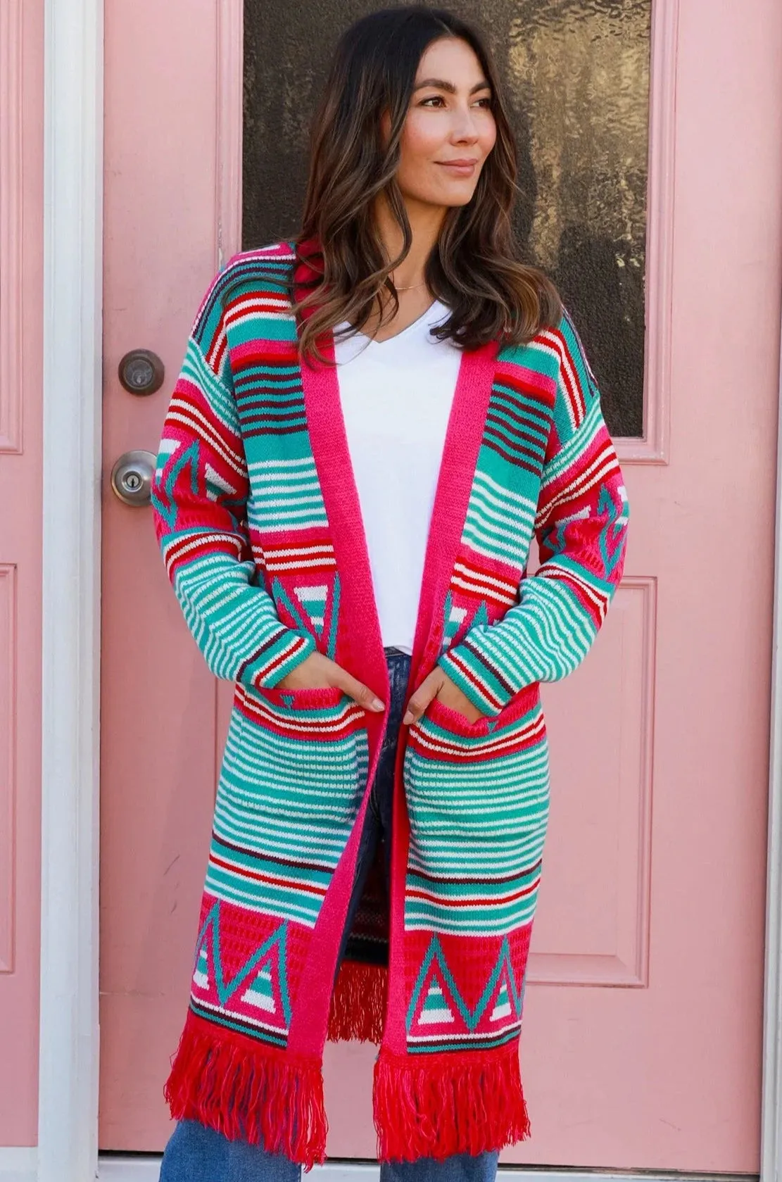 BOBBIE KNIT CARDIGAN PINK FRINGE