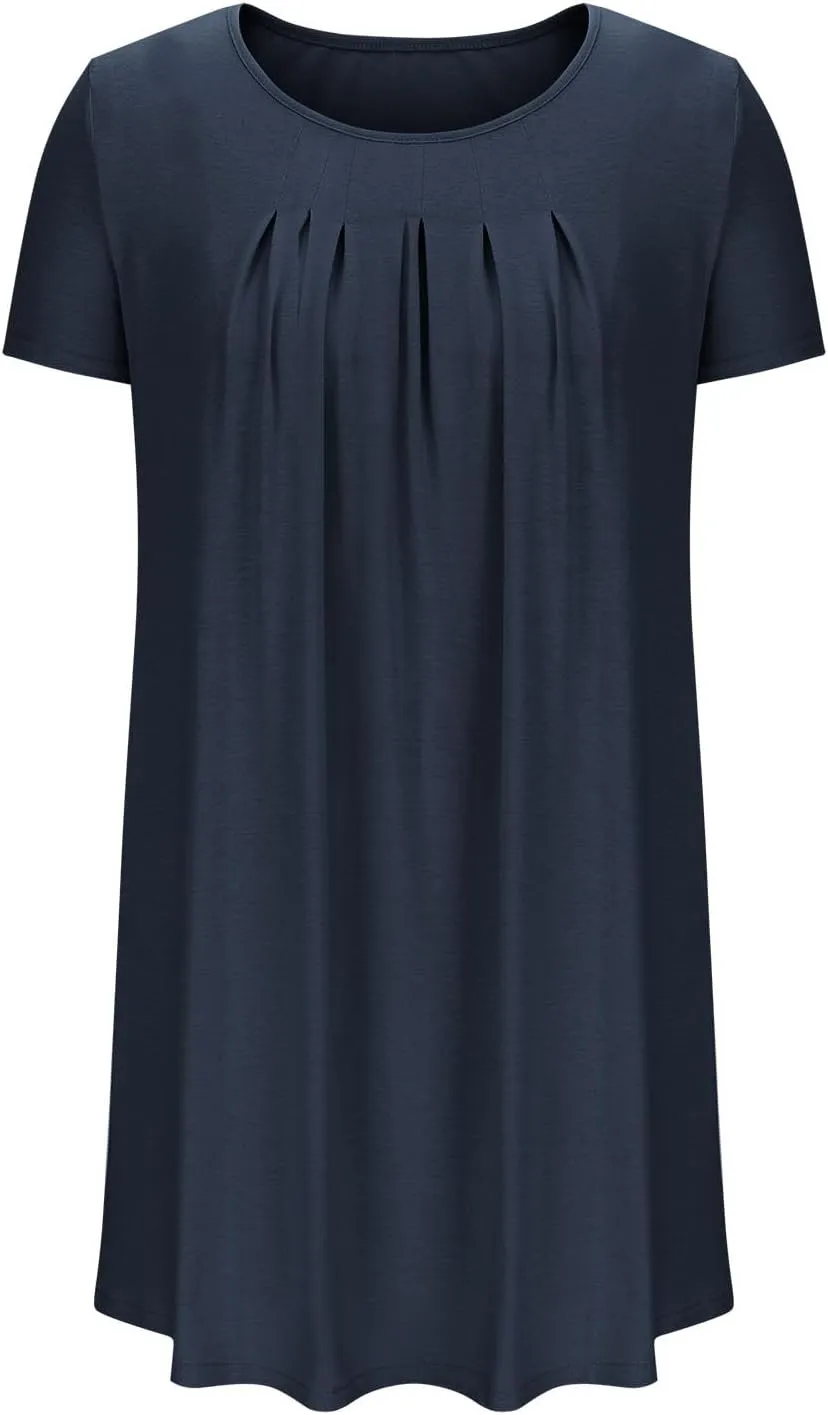 Borniu Women's Summer Casual T Shirt Dresses Short Sleeve Swing Dress with Pocket Fashion Casual Beach Vacation Mini Dresses