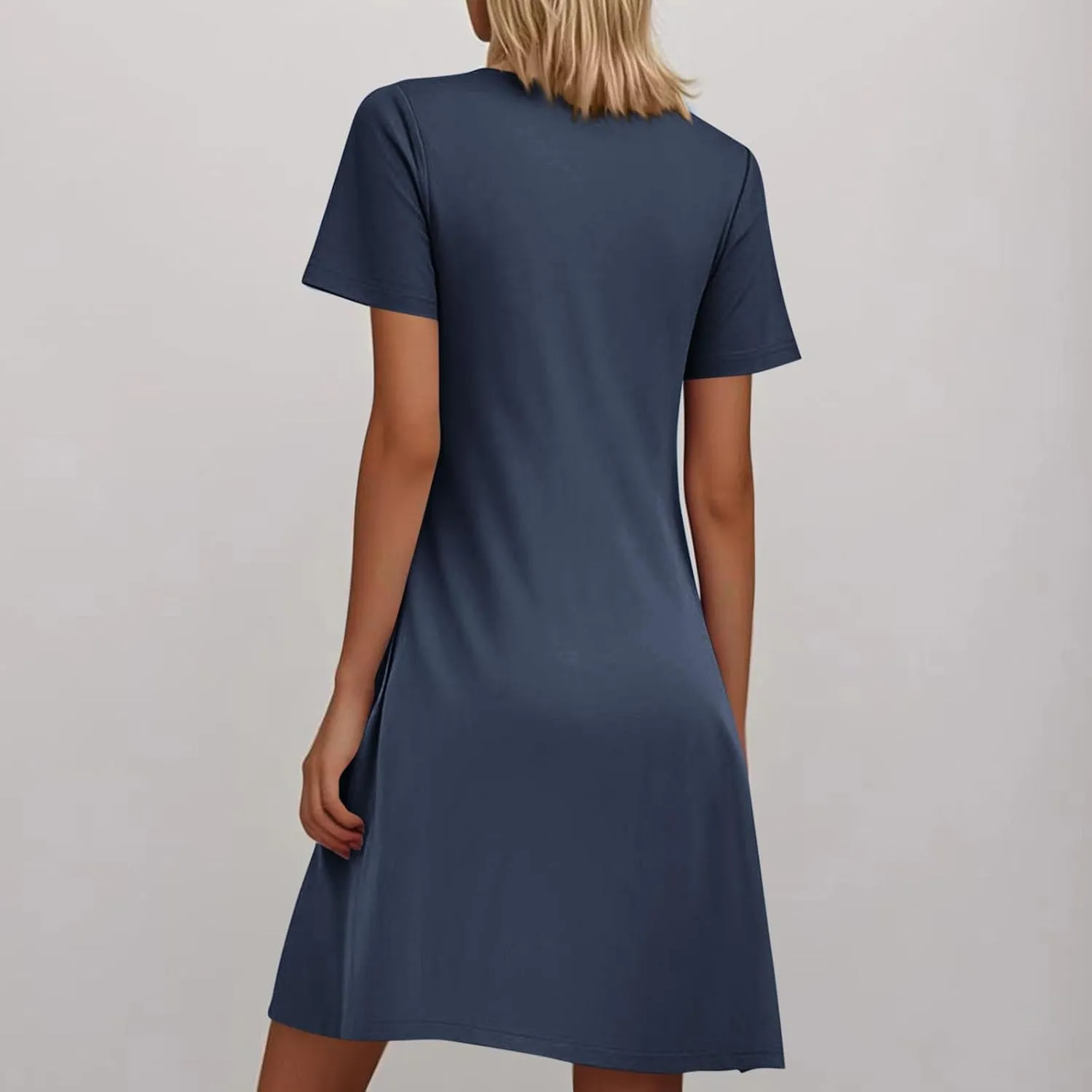 Borniu Women's Summer Casual T Shirt Dresses Short Sleeve Swing Dress with Pocket Fashion Casual Beach Vacation Mini Dresses