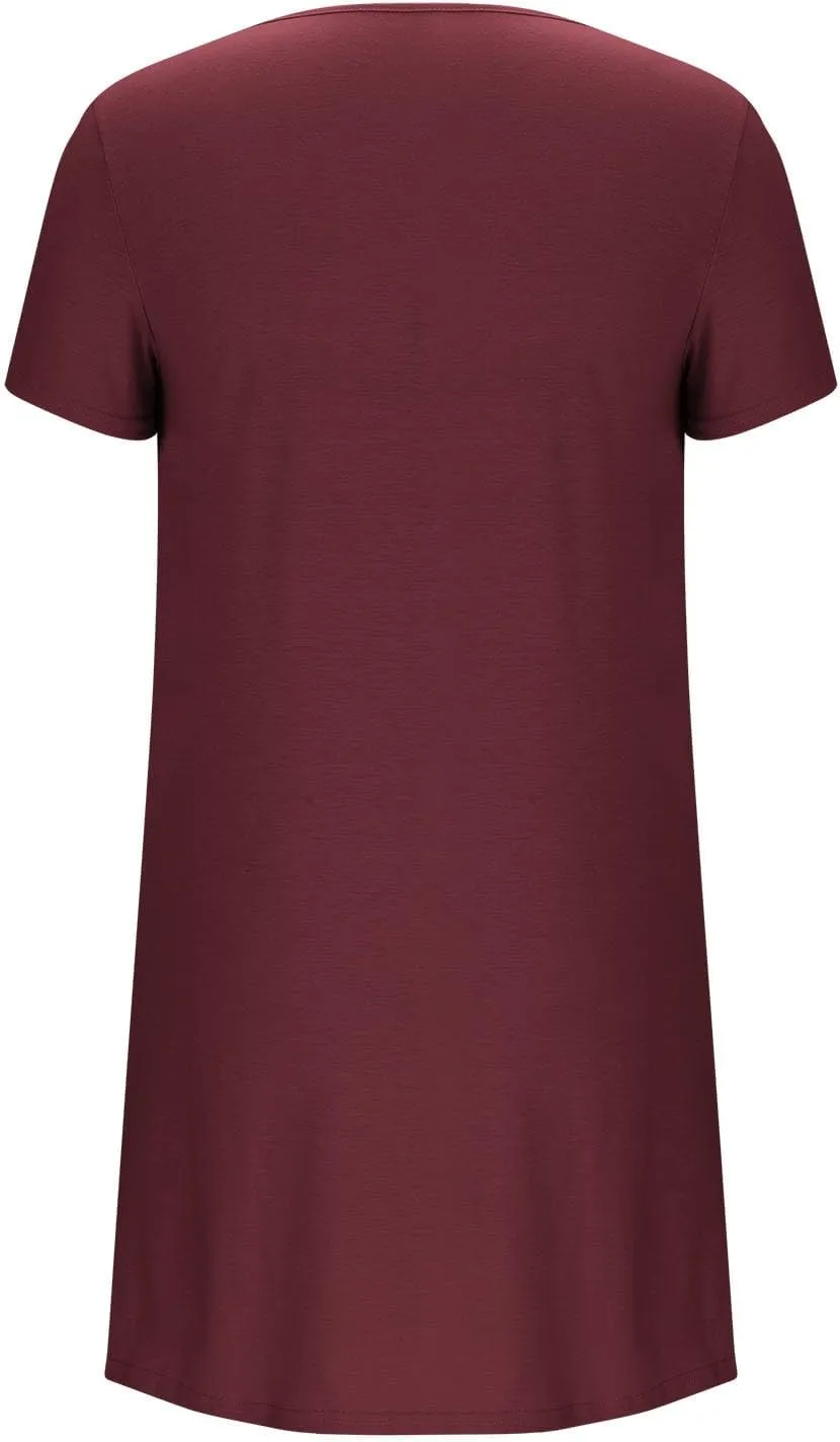 Borniu Women's Summer Casual T Shirt Dresses Short Sleeve Swing Dress with Pocket Fashion Casual Beach Vacation Mini Dresses