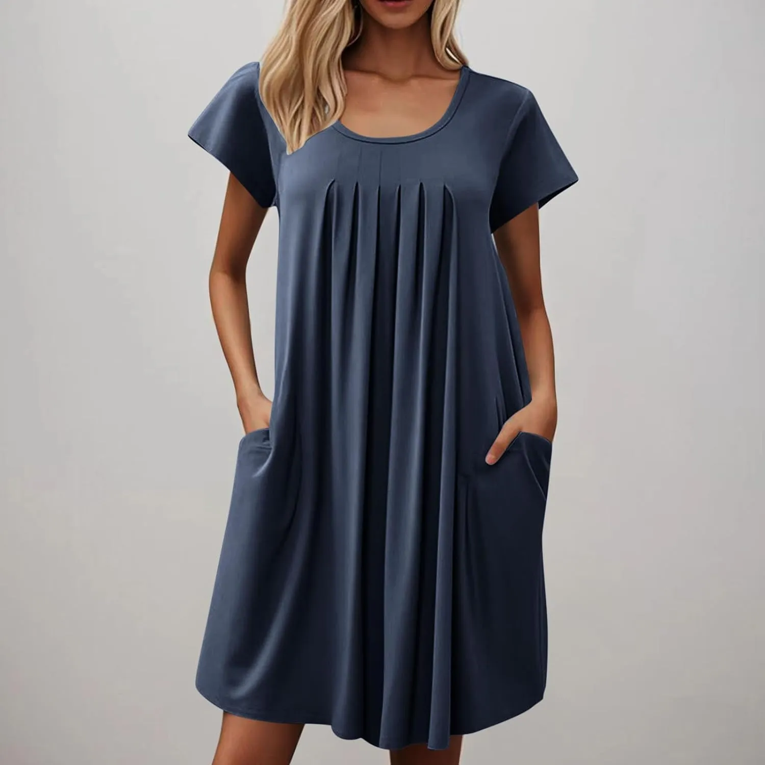 Borniu Women's Summer Casual T Shirt Dresses Short Sleeve Swing Dress with Pocket Fashion Casual Beach Vacation Mini Dresses