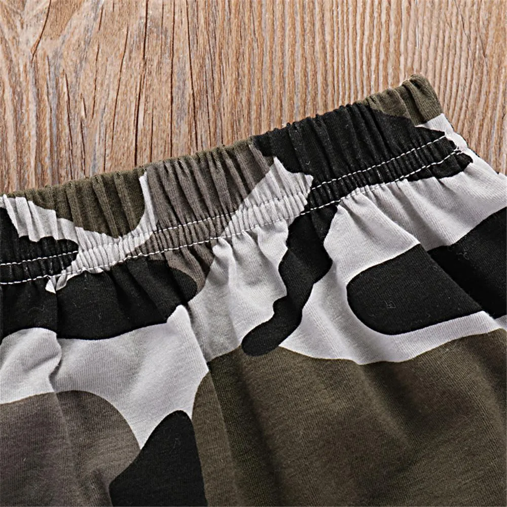 Boys Long Sleeve Letter Black Jumper & Camo Pants