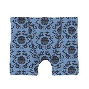 Boy's Print Bamboo Boxer Brief - Dream Blue Four Dragons